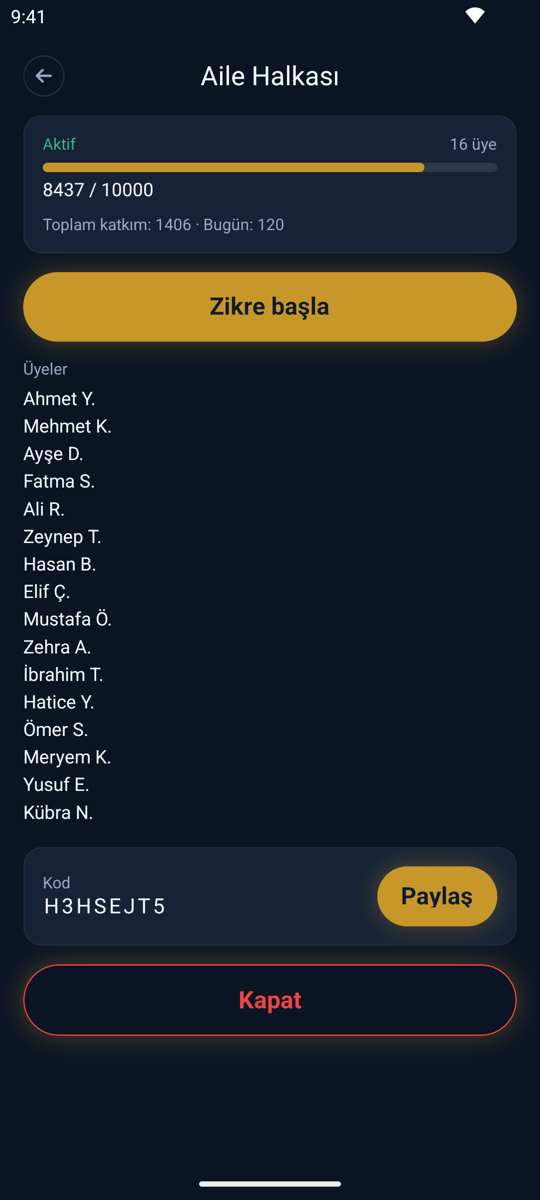 Sevdiklerinizle birlikte zikir, tek toplamda